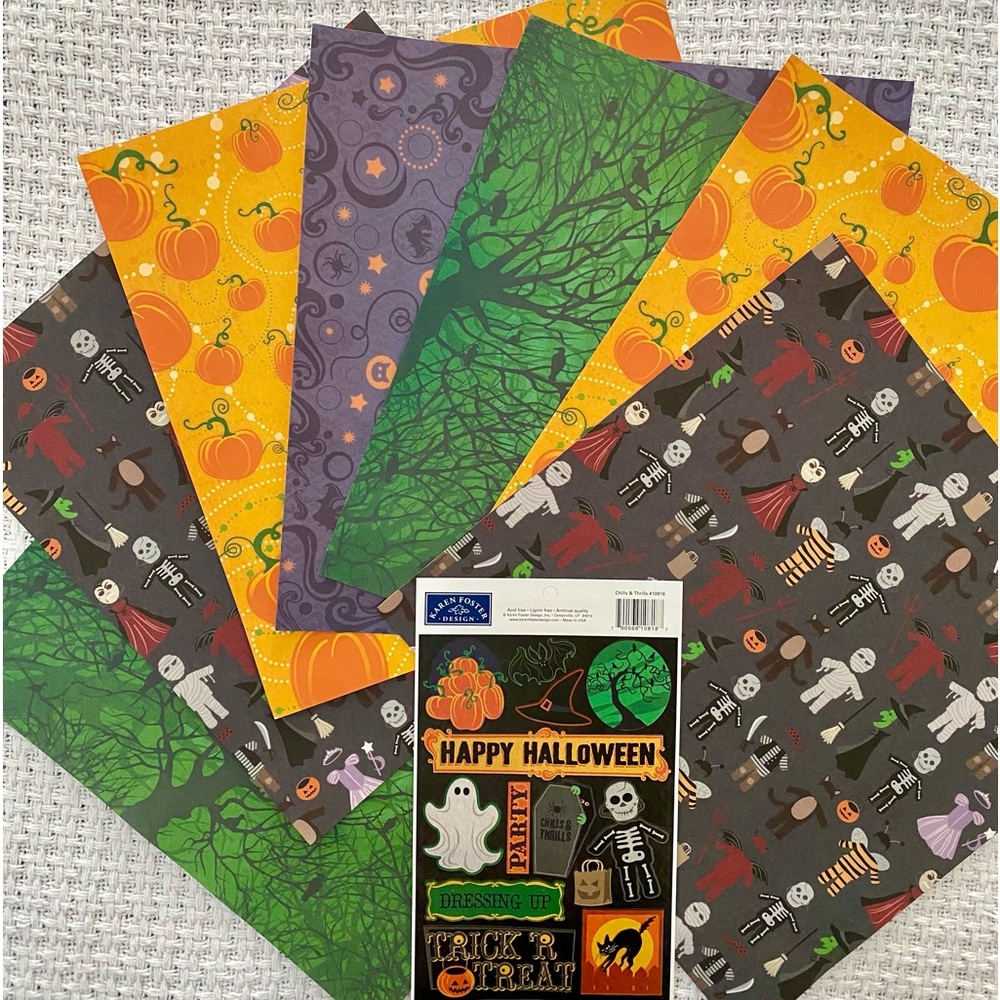 👻🎃 KAREN FOSTER DESIGNS HALLOWEEN THEMED STICKERS & SCRAPBOOK PAPER BUNDLE.